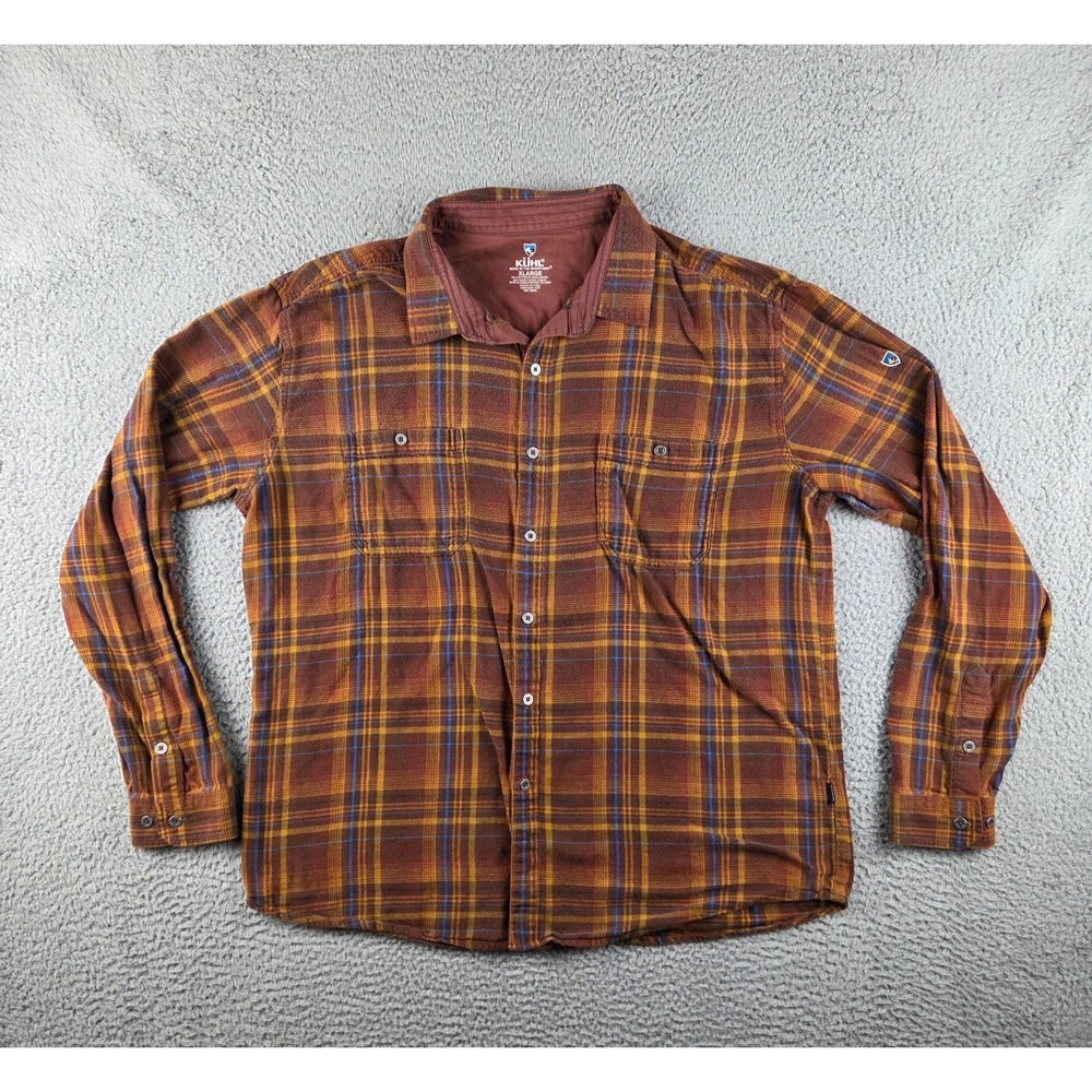 Kuhl Flannel Shirt Men XL Brown Plaid Long Sleeve Button Front Outdoors